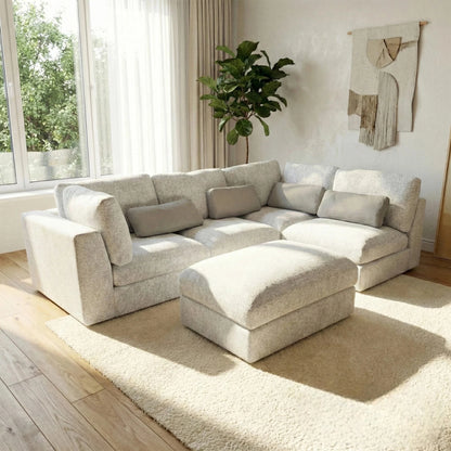 Aluxo Madison 4+1+Storage Footstool Modular Sofa In Blue Boucle Fabric