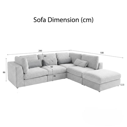 Aluxo Madison 4+1+Storage Footstool Modular Sofa In Blue Boucle Fabric