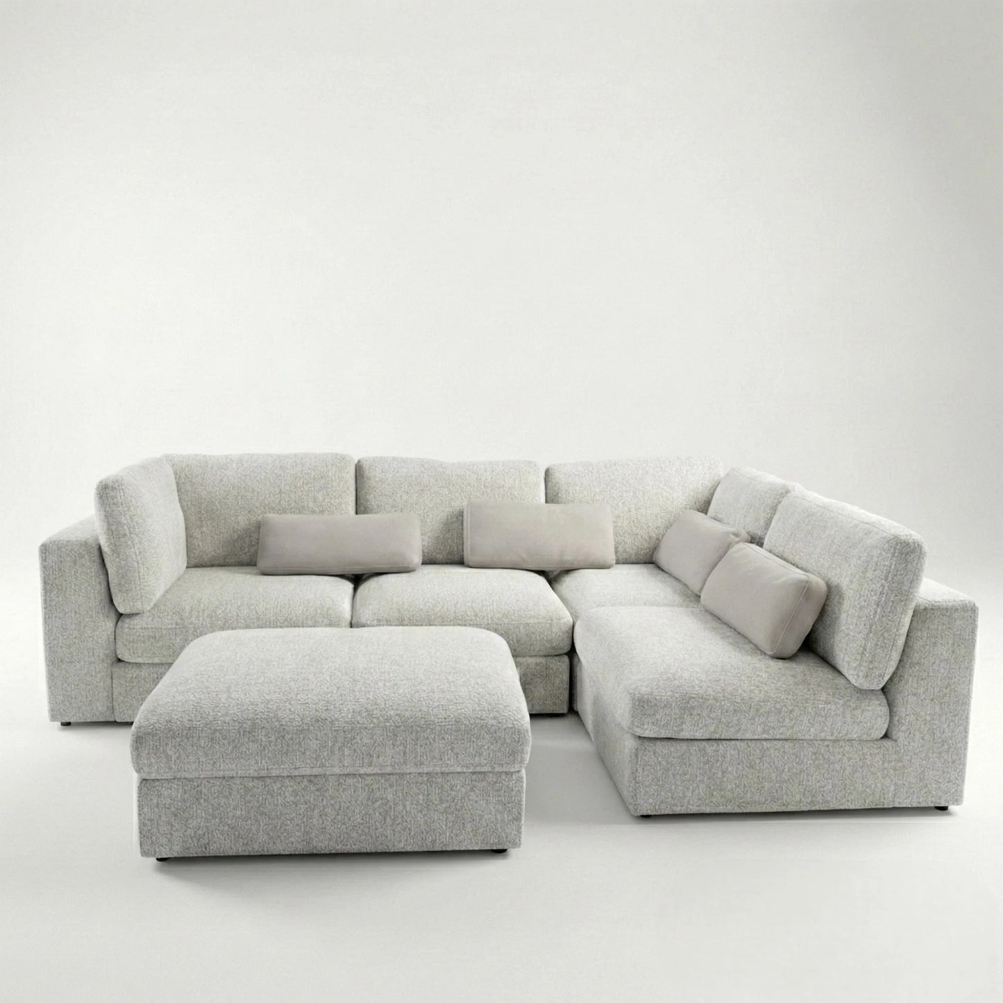 Aluxo Madison 4+1+Storage Footstool Modular Sofa In Blue Boucle Fabric