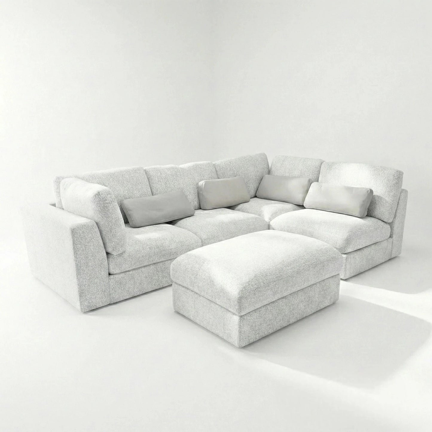 Aluxo Madison 4+1+Storage Footstool Modular Sofa In Blue Boucle Fabric