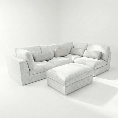 Aluxo Madison 4+1+Storage Footstool Modular Sofa In Blue Boucle Fabric