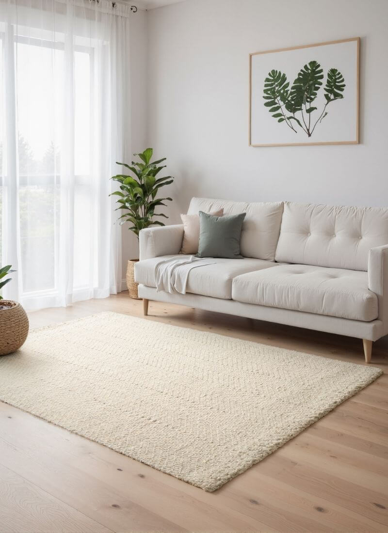 Majoli Natural White Herringbone Wool & Jute Rug