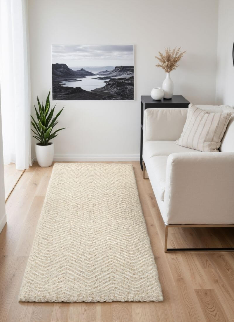 Majoli Natural White Herringbone Wool & Jute Rug