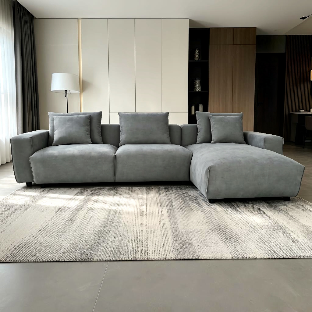 Malibu Grey Fabric Universal L-Shape Corner Sofa