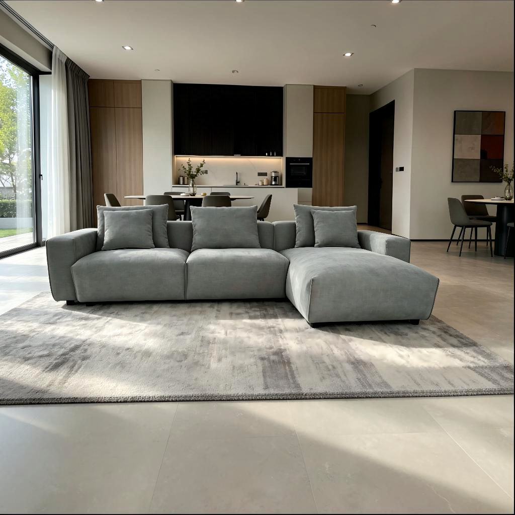 Malibu Grey Fabric Universal L-Shape Corner Sofa