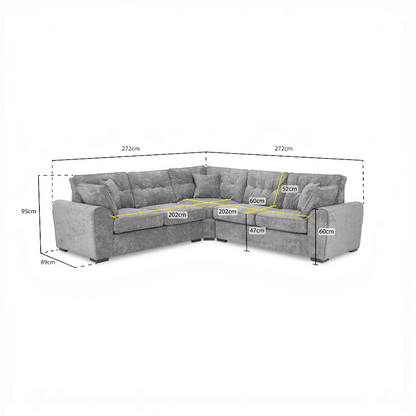 Maxwell Grey Fabric Large Corner Sofa