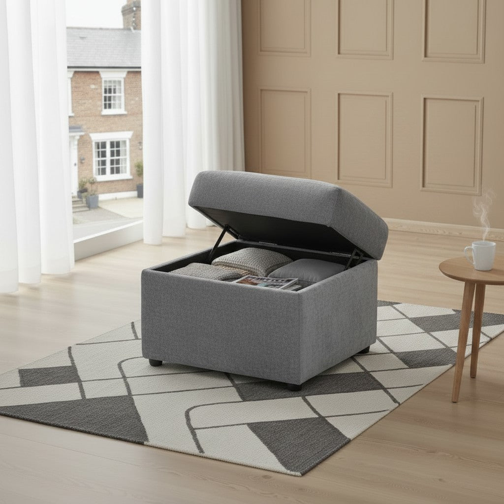 Maxwell Grey Fabric Storage Footstool