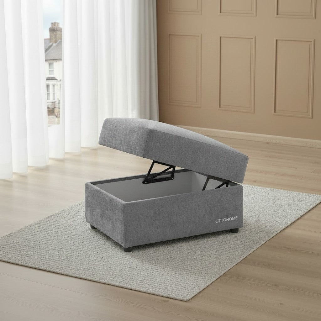 Maxwell Grey Fabric Storage Footstool