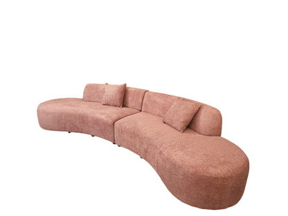 Miami Curved Cinema Boucle Sofa In Blush Pink Fabric