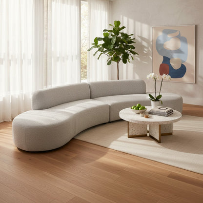 Miami Curved Cinema Boucle Sofa In Blush Pink Fabric