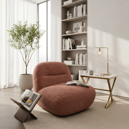 Miami Swivel Accent Armchair In Blush Orange Fabric