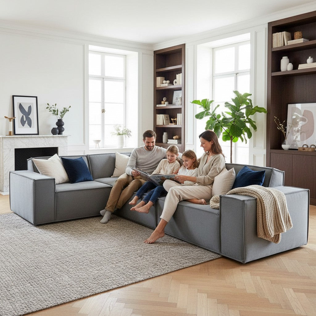 Midland Corner Sofa In Pebble Grey Velvet Fabric