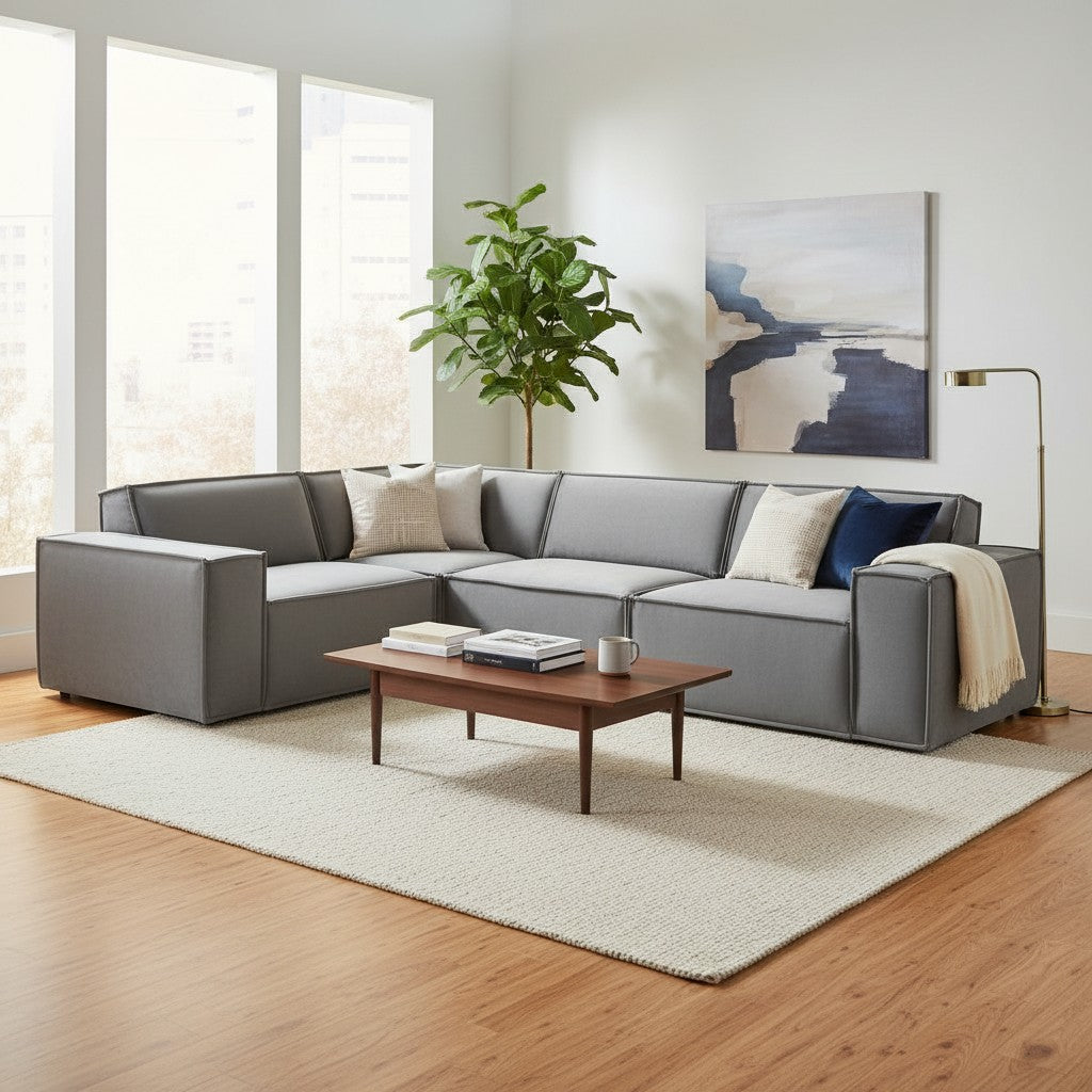 Midland Corner Sofa In Pebble Grey Velvet Fabric