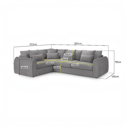 Mirabel Grey Fabric Left Hand L-Shape Corner Sofa