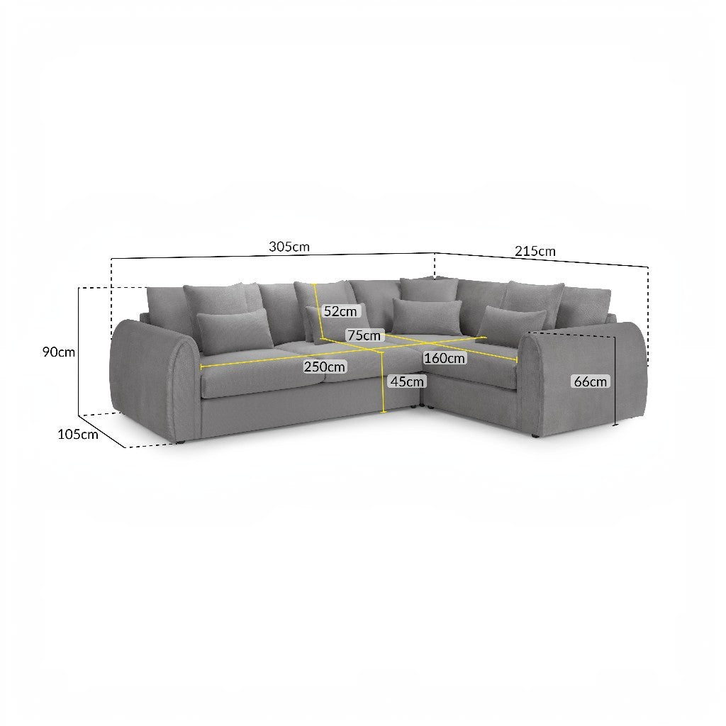 Mirabel Grey Fabric Right Hand L-Shape Corner Sofa
