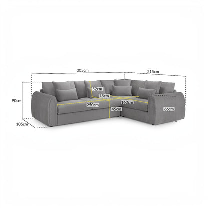 Mirabel Grey Fabric Right Hand L-Shape Corner Sofa