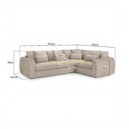 Mirabel Mocha Brown Fabric Right Hand Facing Corner Sofa