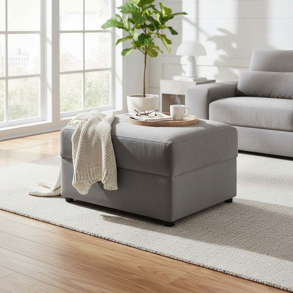 Mirabel Grey Fabric Storage Footstool