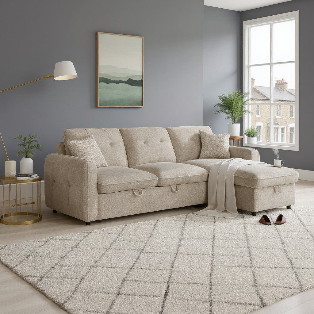 Moscow Sofabed Beige Fabric Storage Universal Corner Sofa