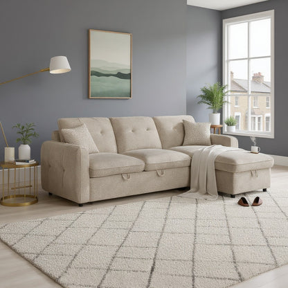 Moscow Sofabed Beige Fabric Storage Universal Corner Sofa