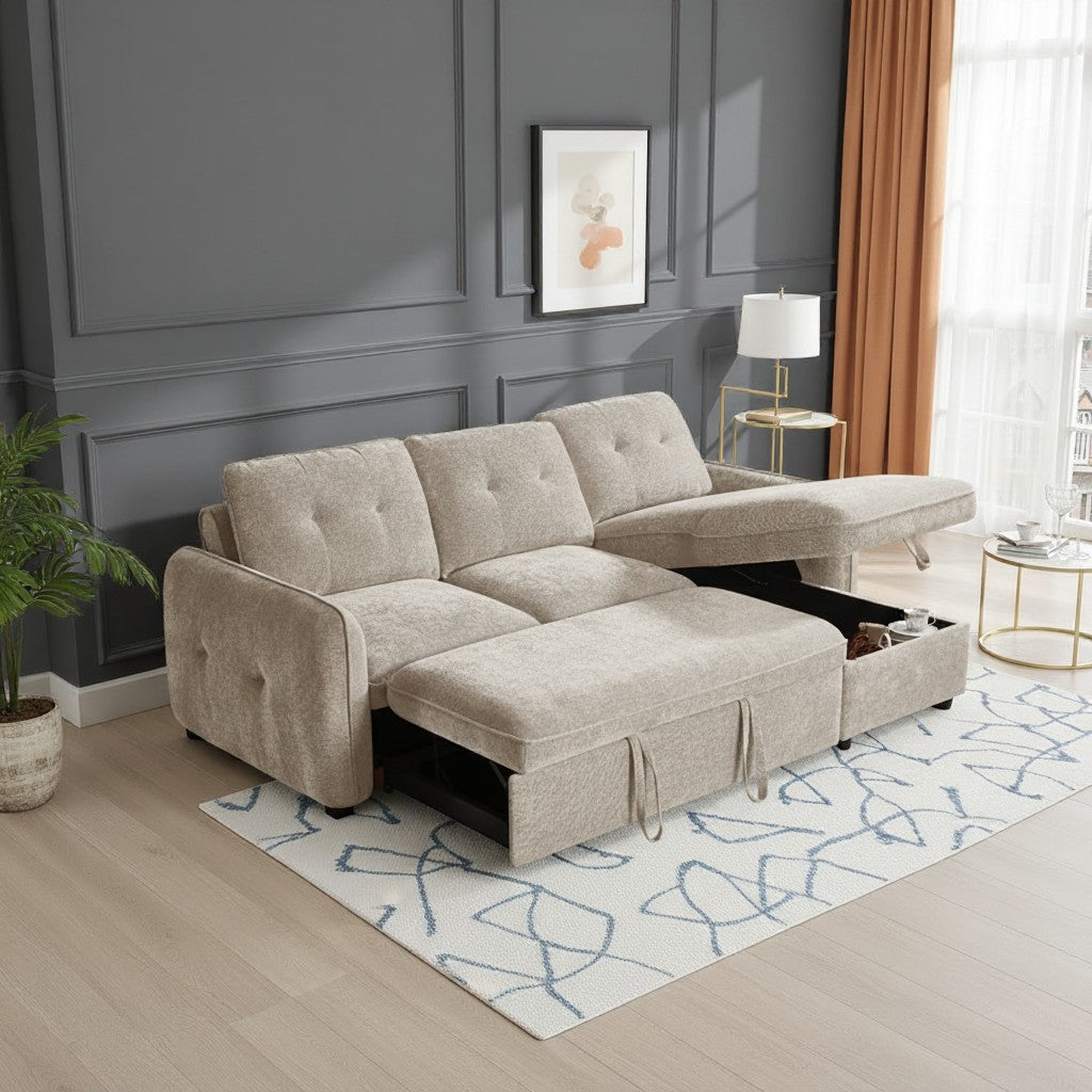 Moscow Sofabed Beige Fabric Storage Universal Corner Sofa