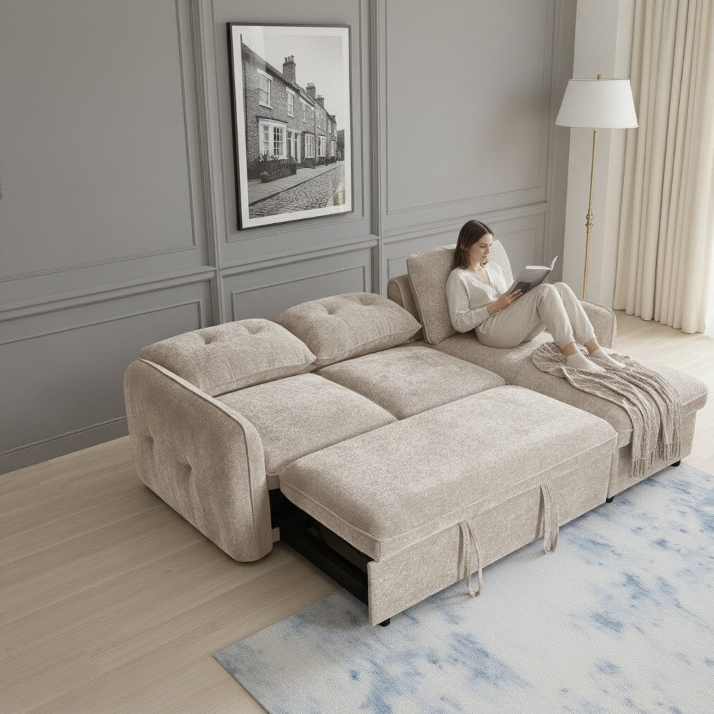 Moscow Sofabed Beige Fabric Storage Universal Corner Sofa