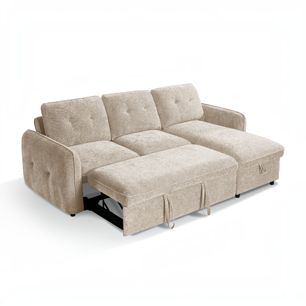 Moscow Sofabed Beige Fabric Storage Universal Corner Sofa