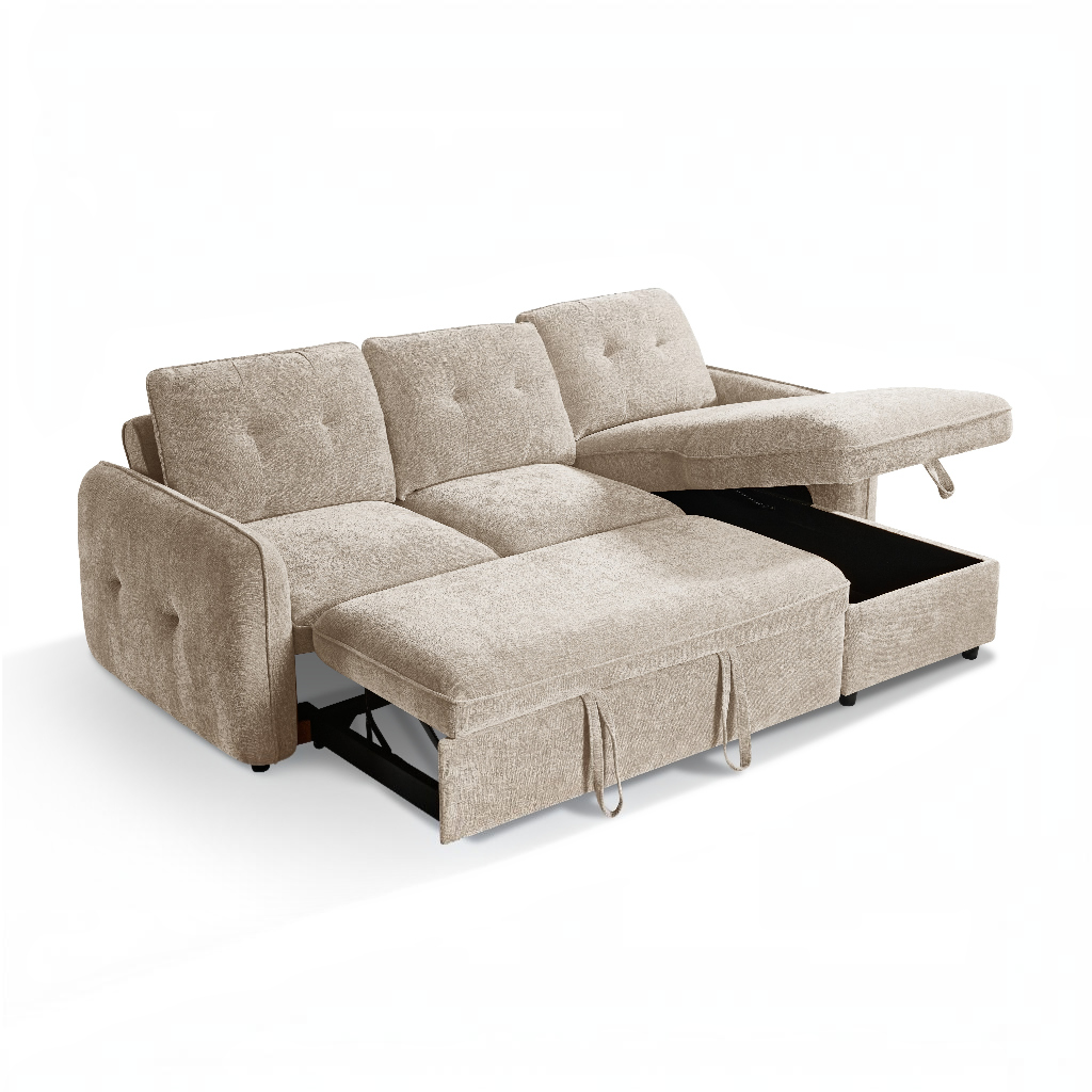 Moscow Sofabed Beige Fabric Storage Universal Corner Sofa