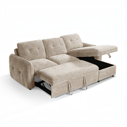 Moscow Sofabed Beige Fabric Storage Universal Corner Sofa