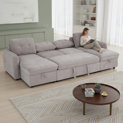 Moscow Sofabed Beige Fabric U Shape Corner Sofa