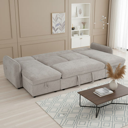 Moscow Sofabed Beige Fabric U Shape Corner Sofa