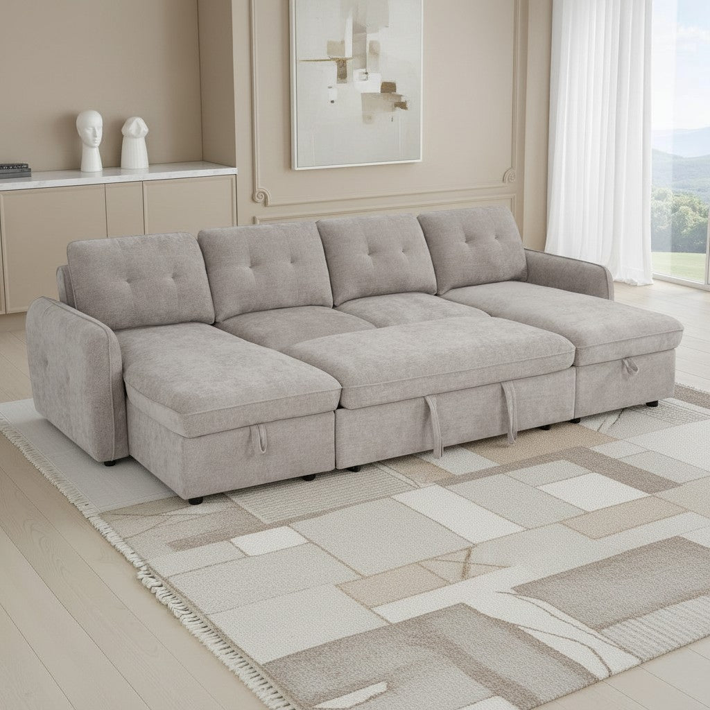 Moscow Sofabed Beige Fabric U Shape Corner Sofa