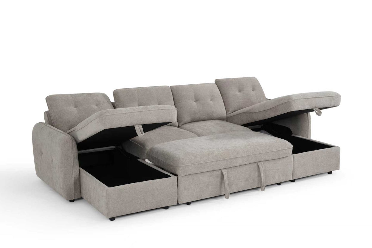 Moscow Sofabed Beige Fabric U Shape Corner Sofa