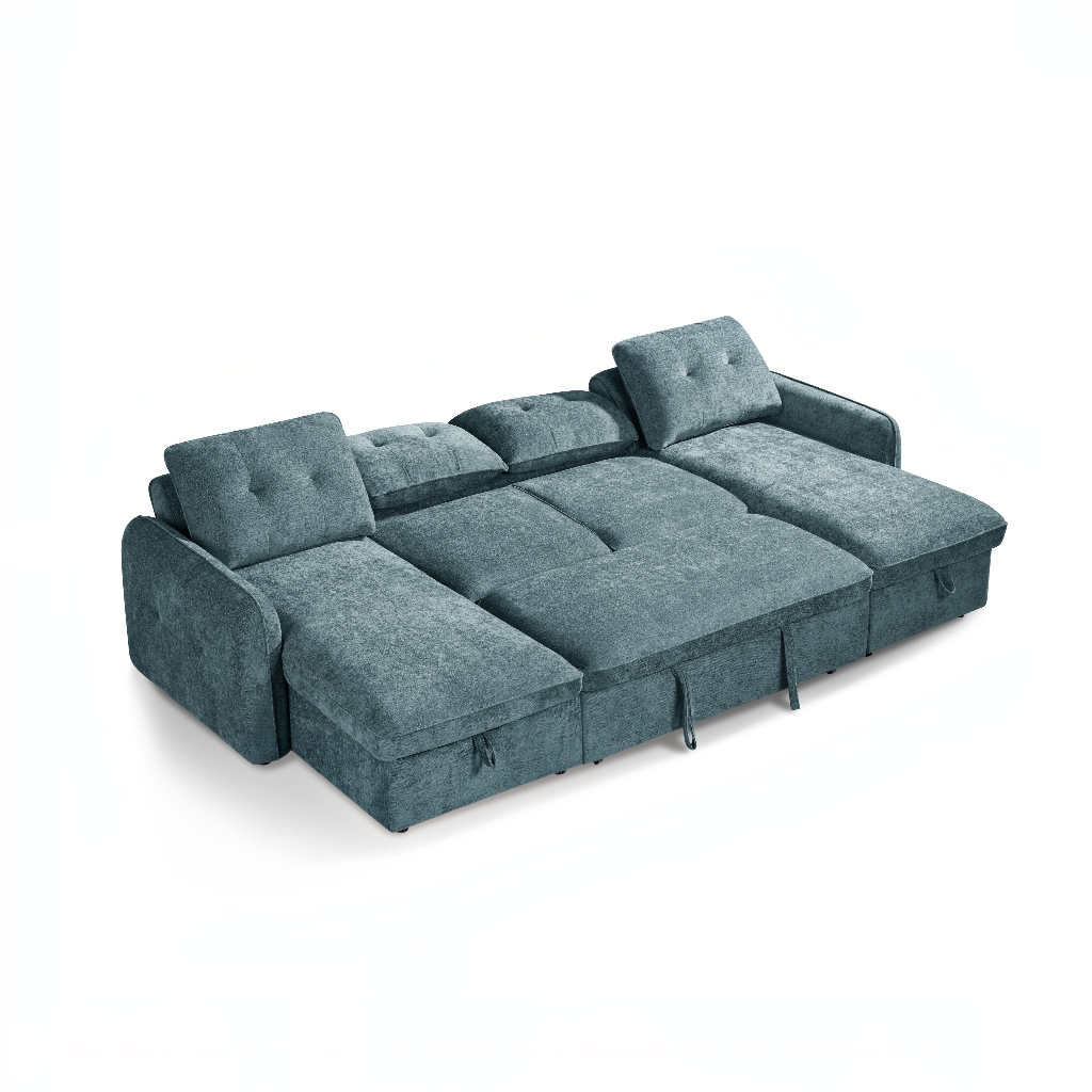 Moscow Sofabed Blue Fabric U Shape Storage Corner Sofa