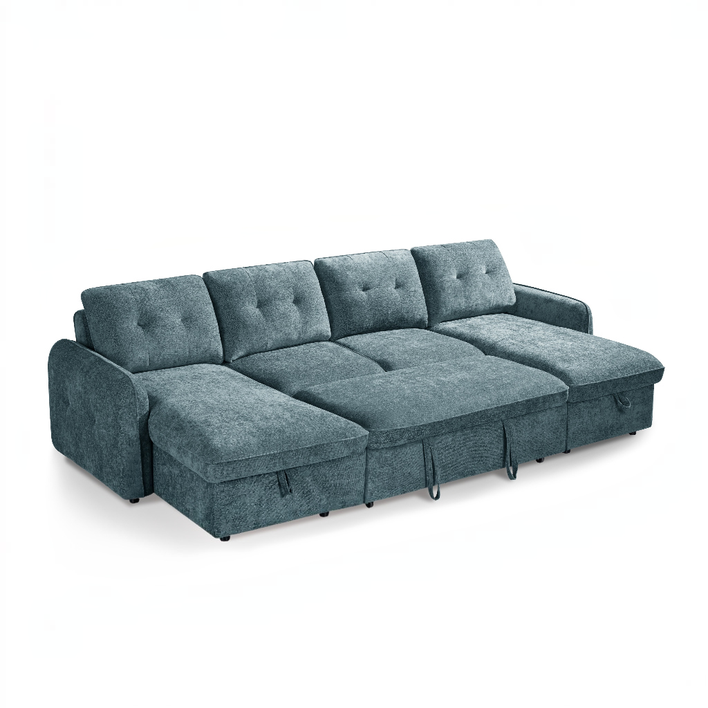 Moscow Sofabed Blue Fabric U Shape Storage Corner Sofa