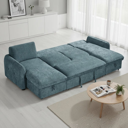 Moscow Sofabed Blue Fabric U Shape Storage Corner Sofa