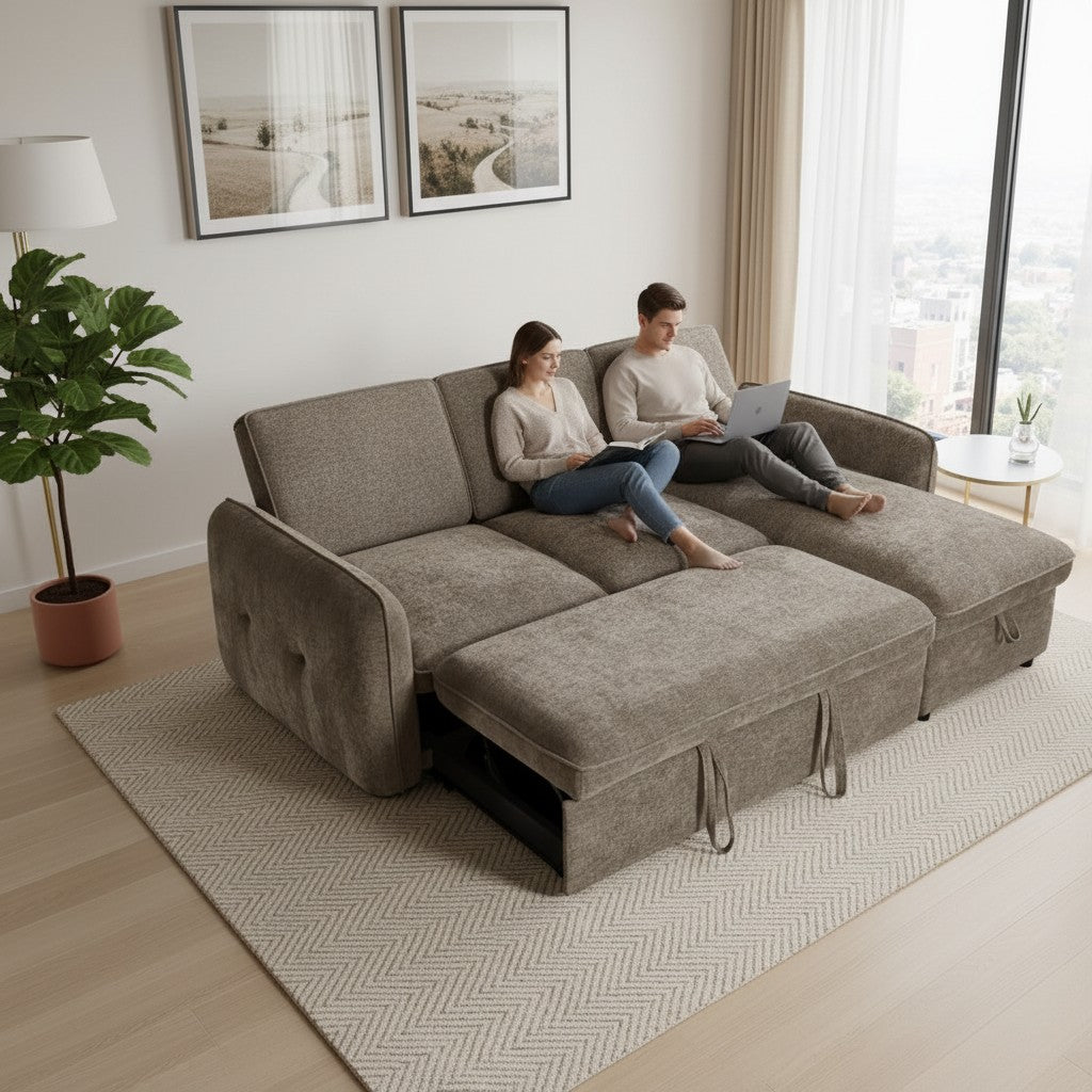Moscow Sofabed Brown Fabric Storage Universal Corner Sofa