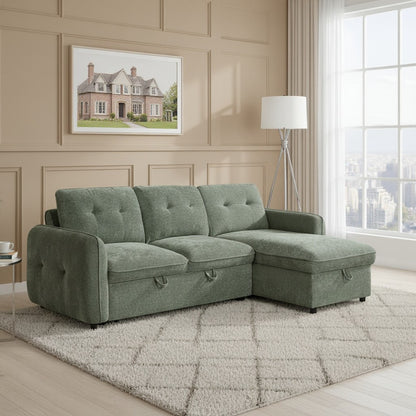 Moscow Sofabed Green Fabric Storage Universal Corner Sofa