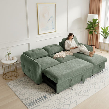 Moscow Sofabed Green Fabric Storage Universal Corner Sofa