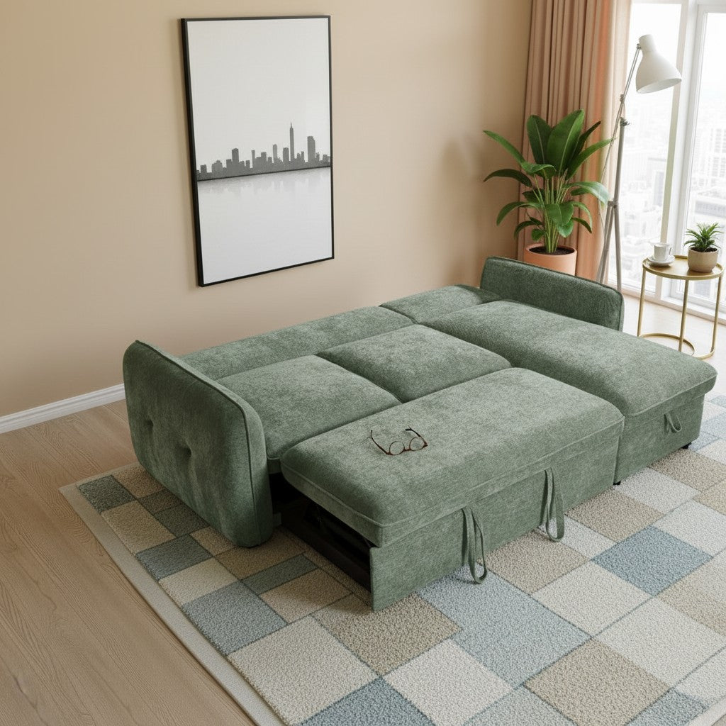 Moscow Sofabed Green Fabric Storage Universal Corner Sofa
