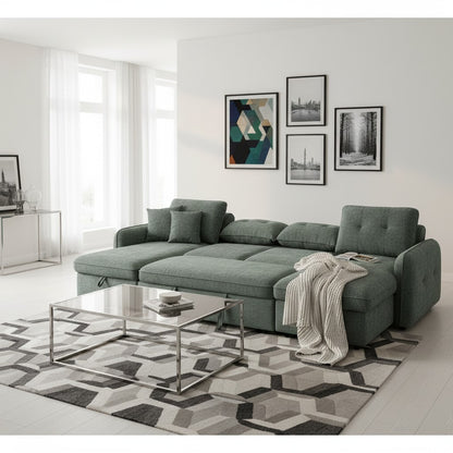Moscow Sofabed Green Fabric U Shape Storage Corner Sofa