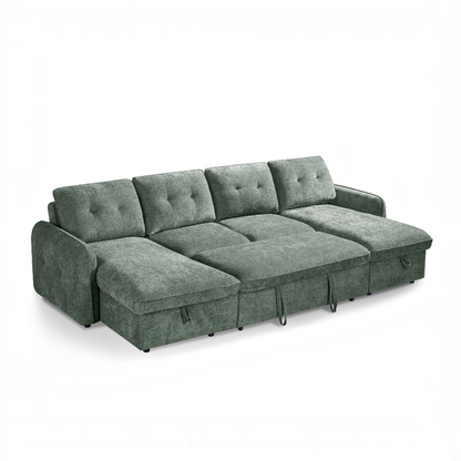 Moscow Sofabed Green Fabric U Shape Storage Corner Sofa