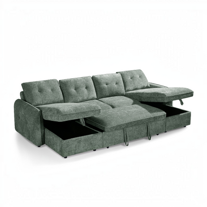 Moscow Sofabed Green Fabric U Shape Storage Corner Sofa