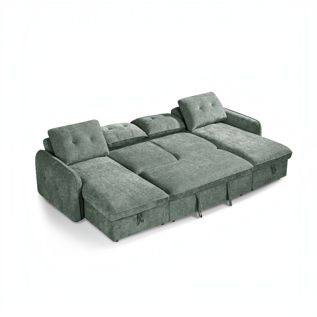 Moscow Sofabed Green Fabric U Shape Storage Corner Sofa