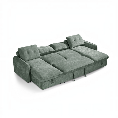 Moscow Sofabed Green Fabric U Shape Storage Corner Sofa