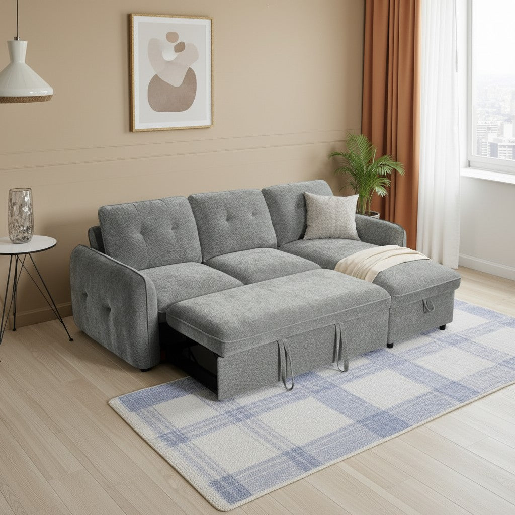 Moscow Sofabed Grey Fabric Storage Universal Corner Sofa