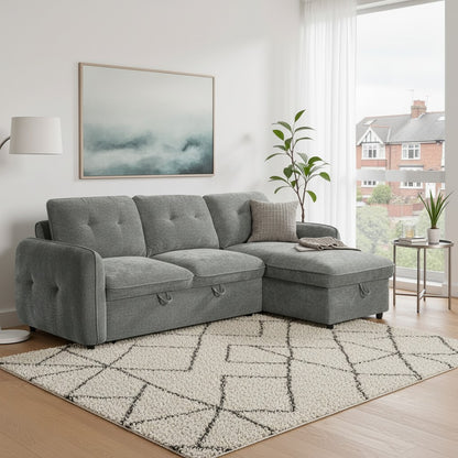 Moscow Sofabed Grey Fabric Storage Universal Corner Sofa