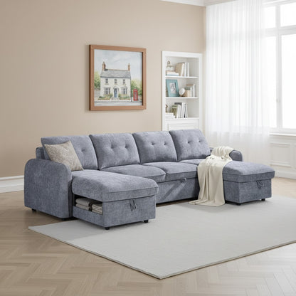 Moscow Sofabed Grey Fabric U Shape Storage Corner Sofa