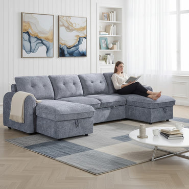 Moscow Sofabed Grey Fabric U Shape Storage Corner Sofa