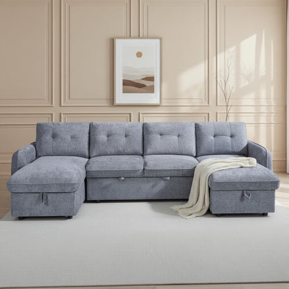 Moscow Sofabed Grey Fabric U Shape Storage Corner Sofa